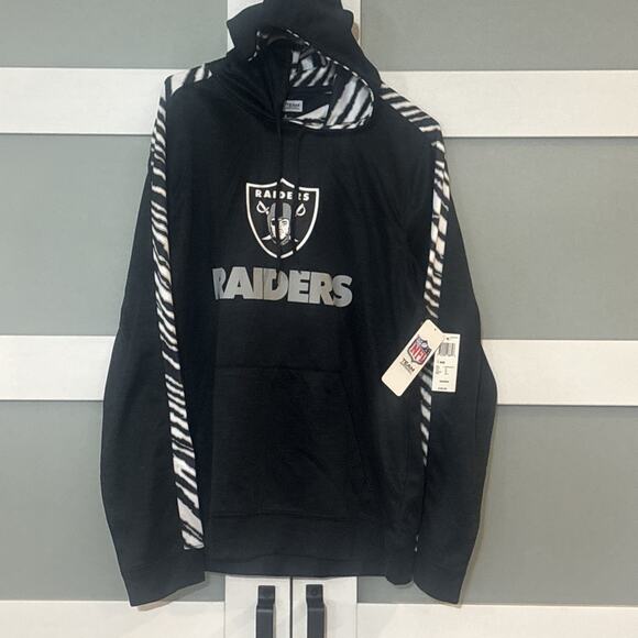 Vintage Raiders NFL Team Apparel Hoodie Black Zebra Sleeve Sz M RARE - NEW - Picture 1 of 6